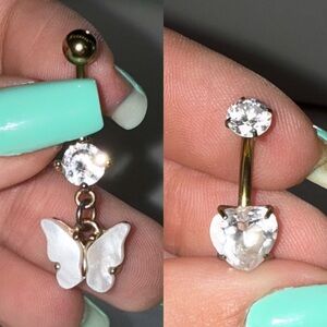 Gold and Silver Butterfly Dangle Belly Ring